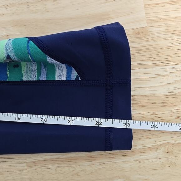 Lululemon Pace Rival Crop Leggings Womens Size 4 Stripes Teal Blue Pocket - Picture 5 of 7